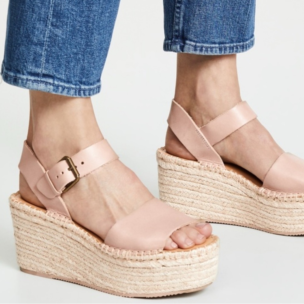 Soludos Minorca Leather Ankle Strap Espadrille Platform Sandals in Dove Grey